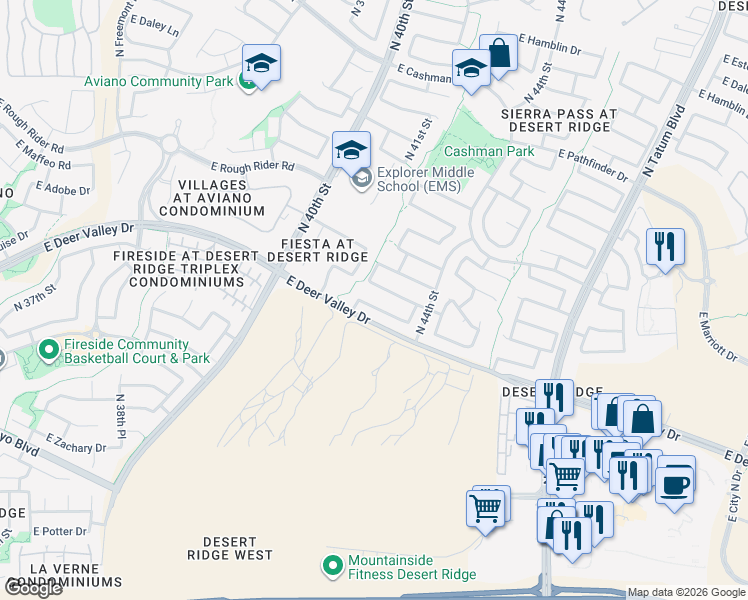 map of restaurants, bars, coffee shops, grocery stores, and more near 4302 East Lone Cactus Drive in Phoenix