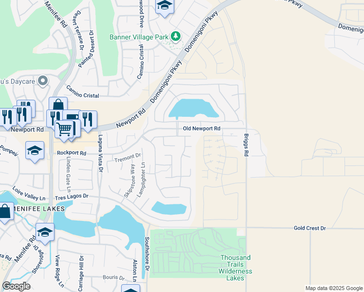 map of restaurants, bars, coffee shops, grocery stores, and more near 30083 Muirlands Drive in Menifee