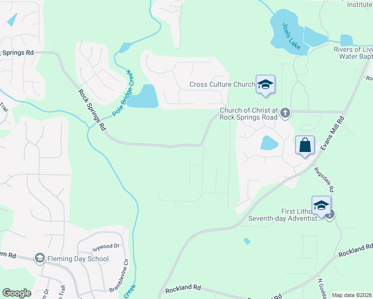 map of restaurants, bars, coffee shops, grocery stores, and more near 6205 Rock Springs Road in Stonecrest