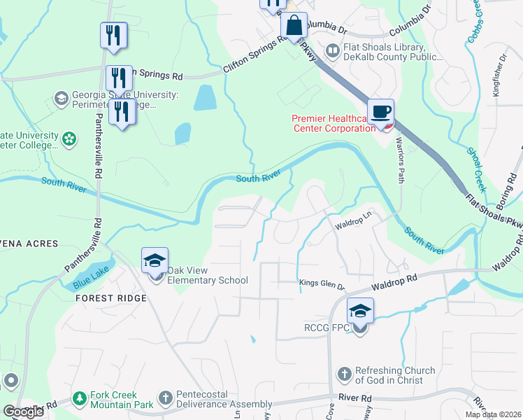 map of restaurants, bars, coffee shops, grocery stores, and more near 3103 Waldrop Place in Decatur