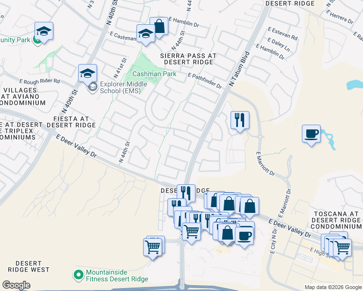 map of restaurants, bars, coffee shops, grocery stores, and more near 4712 East Melinda Lane in Phoenix