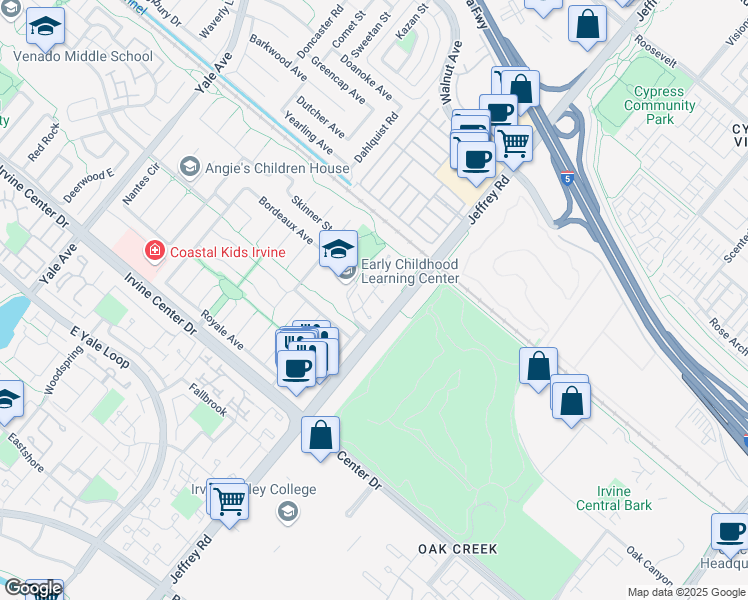 map of restaurants, bars, coffee shops, grocery stores, and more near 4 Locust in Irvine