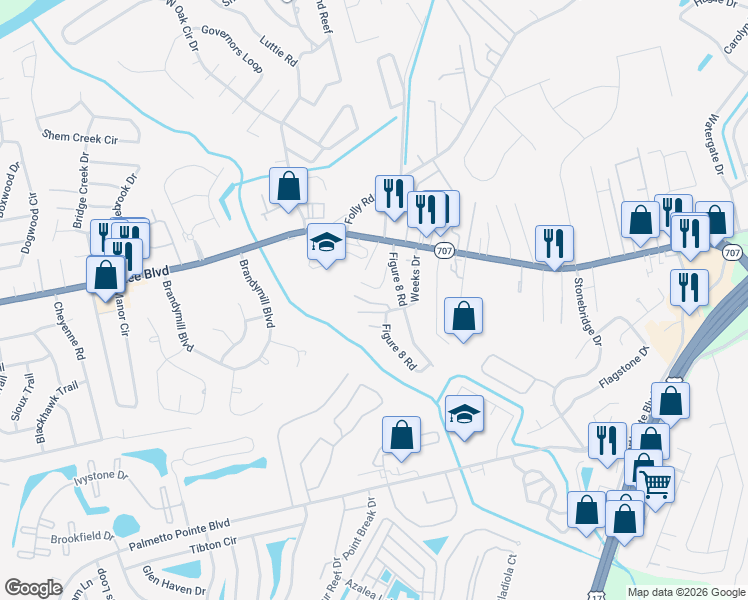 map of restaurants, bars, coffee shops, grocery stores, and more near 5423 Figure 8 Road in Myrtle Beach