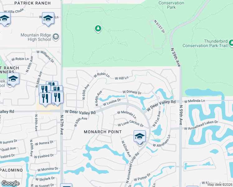 map of restaurants, bars, coffee shops, grocery stores, and more near 6347 West Donald Drive in Glendale