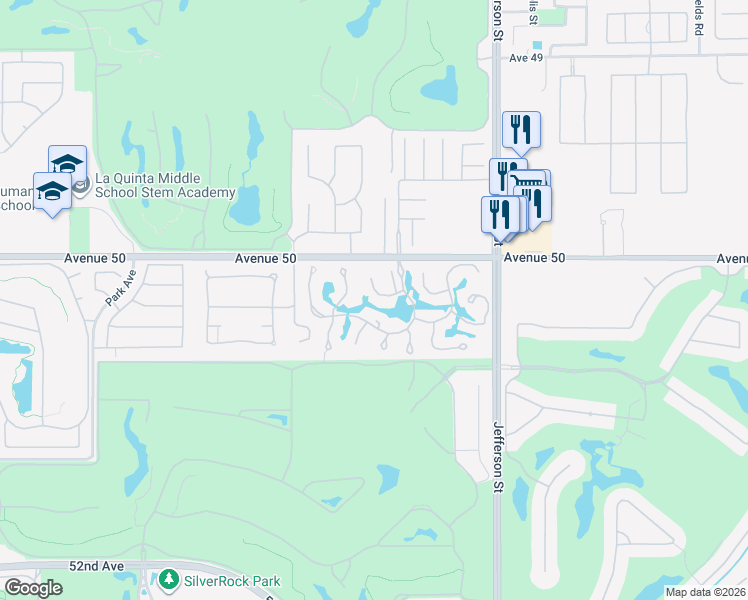 map of restaurants, bars, coffee shops, grocery stores, and more near 50185 Vía De Moda in La Quinta