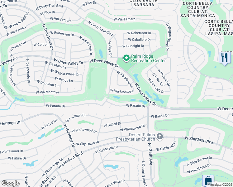 map of restaurants, bars, coffee shops, grocery stores, and more near 13821 West Vía Montoya in Sun City West