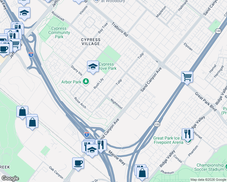 map of restaurants, bars, coffee shops, grocery stores, and more near 79 Island Coral in Irvine
