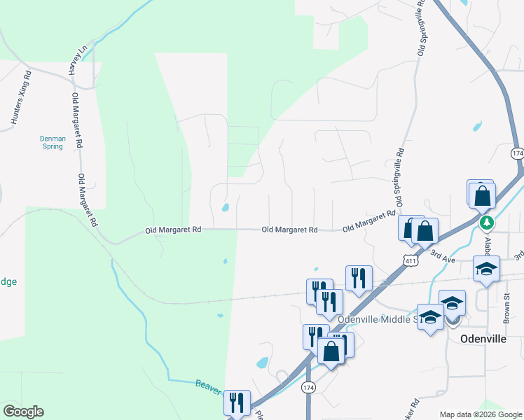 map of restaurants, bars, coffee shops, grocery stores, and more near 85 Hillcrest St in Odenville
