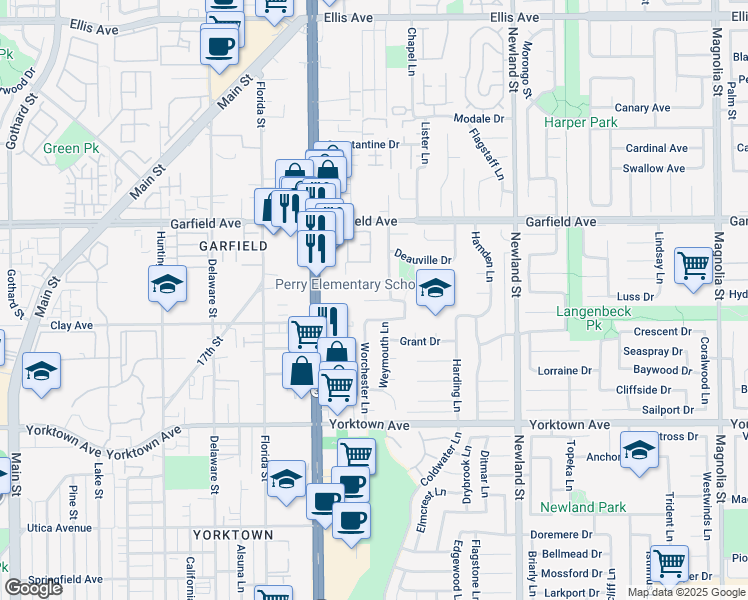map of restaurants, bars, coffee shops, grocery stores, and more near 8161 Dartmoor Drive in Huntington Beach