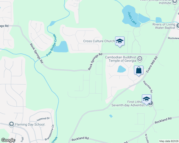map of restaurants, bars, coffee shops, grocery stores, and more near 5866-5954 Rock Springs Road in Lithonia