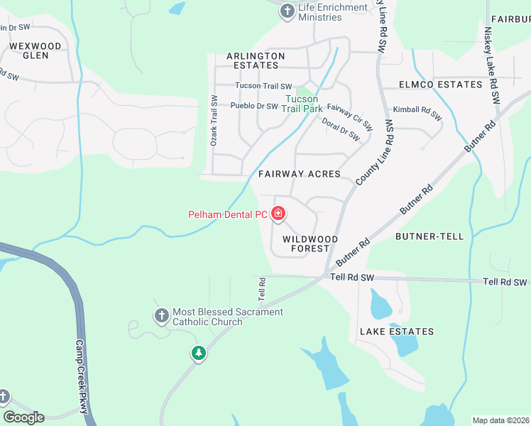 map of restaurants, bars, coffee shops, grocery stores, and more near 4335 Greenleaf Circle Southwest in Atlanta
