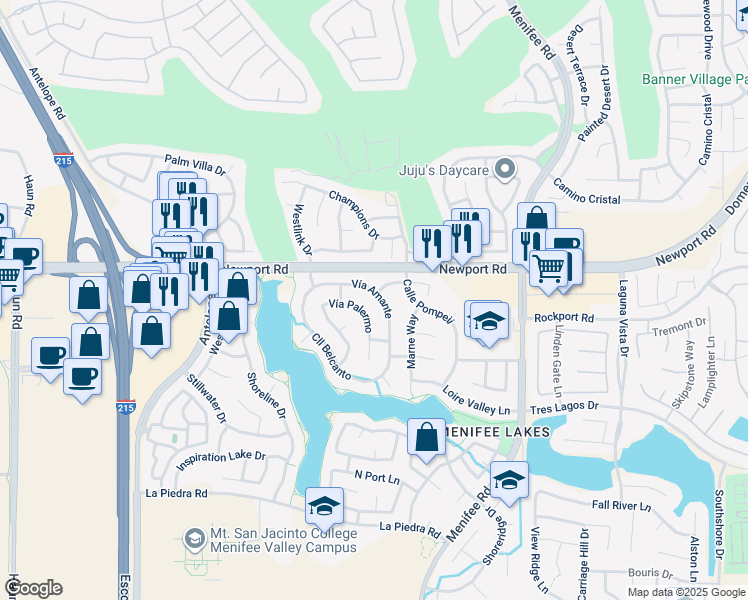 map of restaurants, bars, coffee shops, grocery stores, and more near 30127 Vía Amante in Menifee