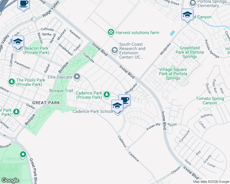 map of restaurants, bars, coffee shops, grocery stores, and more near 107 Character in Irvine
