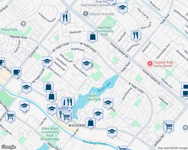 map of restaurants, bars, coffee shops, grocery stores, and more near  in Irvine