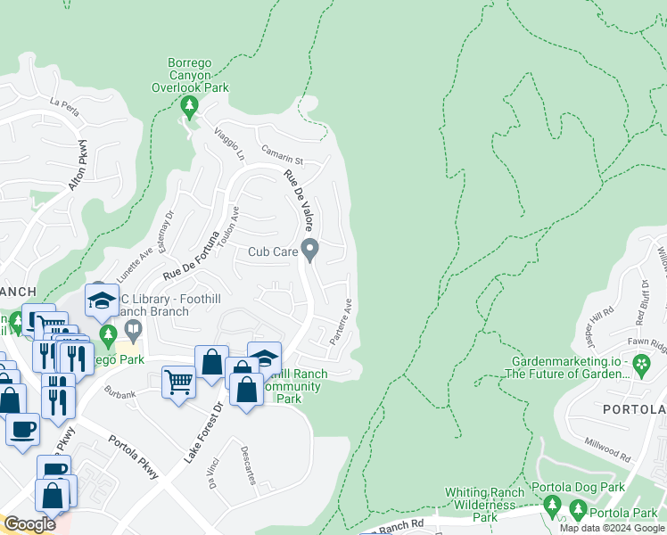 map of restaurants, bars, coffee shops, grocery stores, and more near 6 Allege Court in Lake Forest