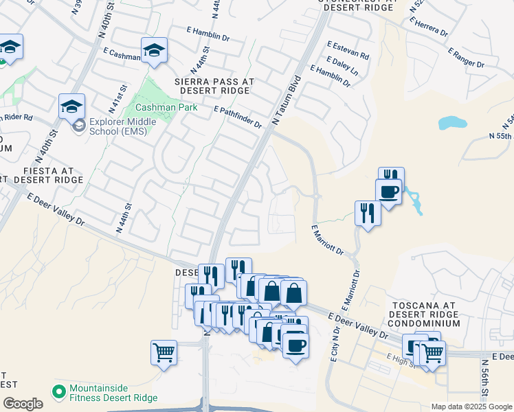 map of restaurants, bars, coffee shops, grocery stores, and more near 21805 North 48th Place in Phoenix