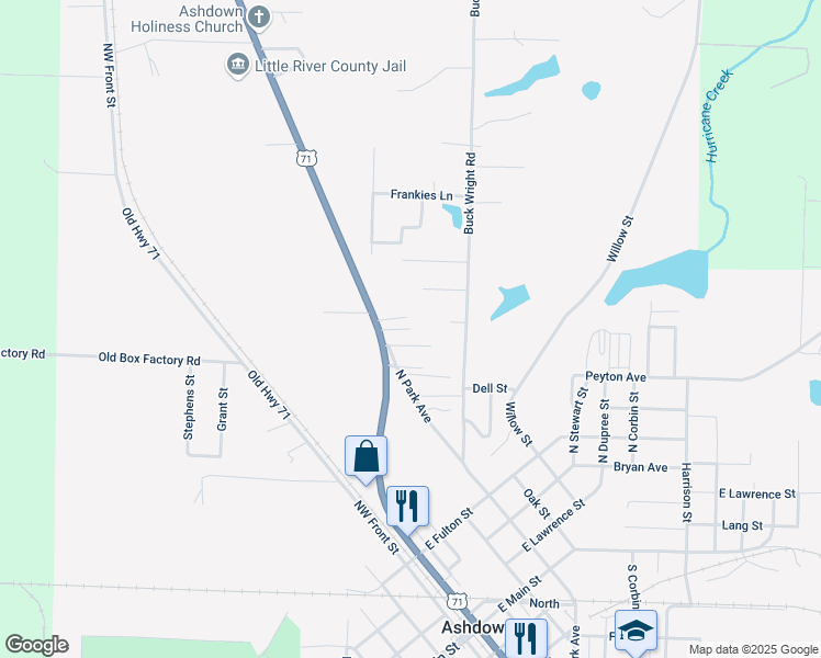map of restaurants, bars, coffee shops, grocery stores, and more near 2316 Constitution Avenue in Ashdown