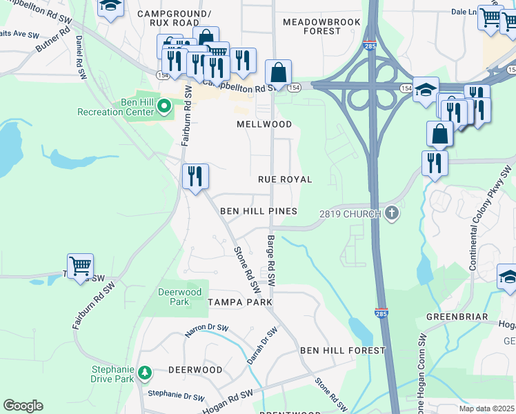 map of restaurants, bars, coffee shops, grocery stores, and more near 3632 Barrow Pl SW in Atlanta