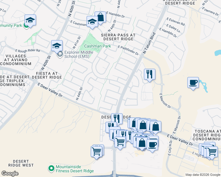 map of restaurants, bars, coffee shops, grocery stores, and more near 4628 East Melinda Lane in Phoenix