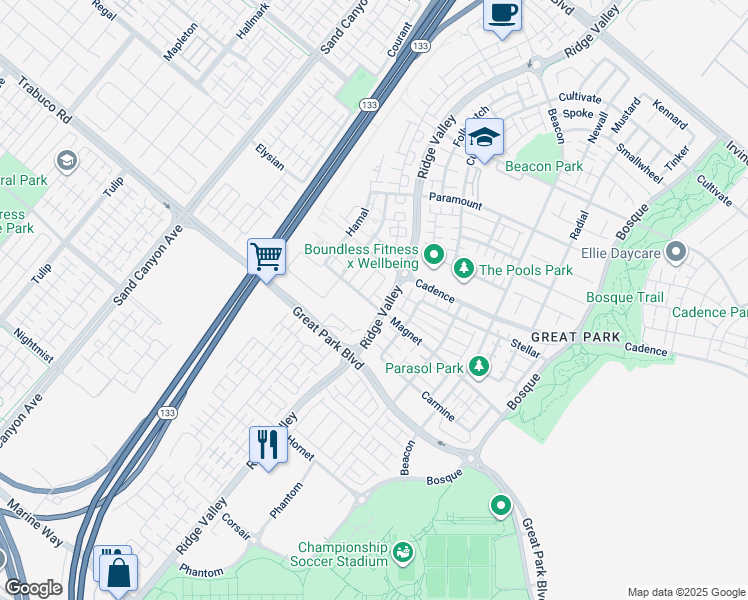 map of restaurants, bars, coffee shops, grocery stores, and more near 273 Magnet in Irvine