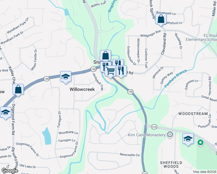 map of restaurants, bars, coffee shops, grocery stores, and more near 4588 Landerwood Court in Decatur