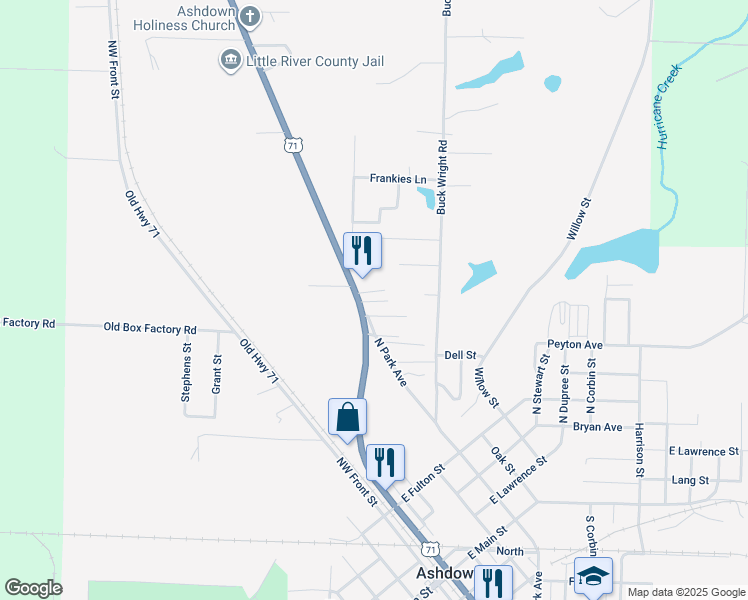 map of restaurants, bars, coffee shops, grocery stores, and more near 1350 North Constitution Avenue in Ashdown