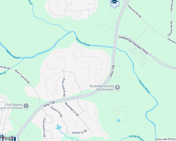 map of restaurants, bars, coffee shops, grocery stores, and more near 2377 Brianna Avenue Northeast in Conyers