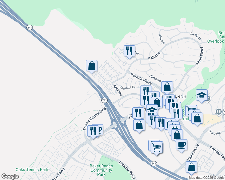 map of restaurants, bars, coffee shops, grocery stores, and more near 63 Rue Monet in Lake Forest