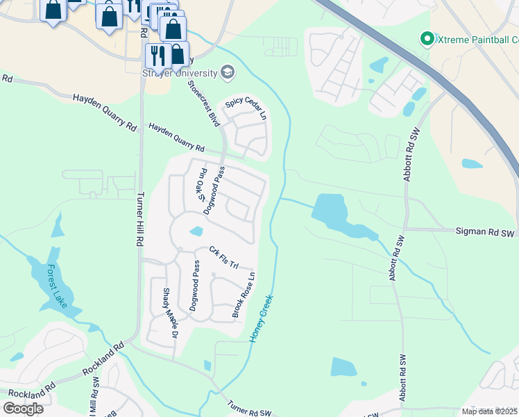map of restaurants, bars, coffee shops, grocery stores, and more near 8016 White Oak Loop in Stonecrest