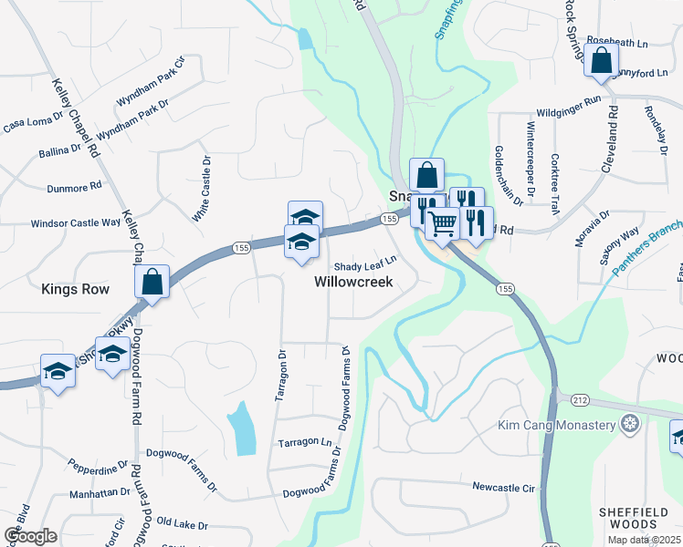 map of restaurants, bars, coffee shops, grocery stores, and more near 4481 Shady Leaf Lane in Decatur