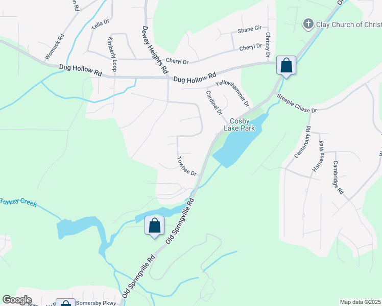 map of restaurants, bars, coffee shops, grocery stores, and more near 5898 Chickadee Circle in Pinson