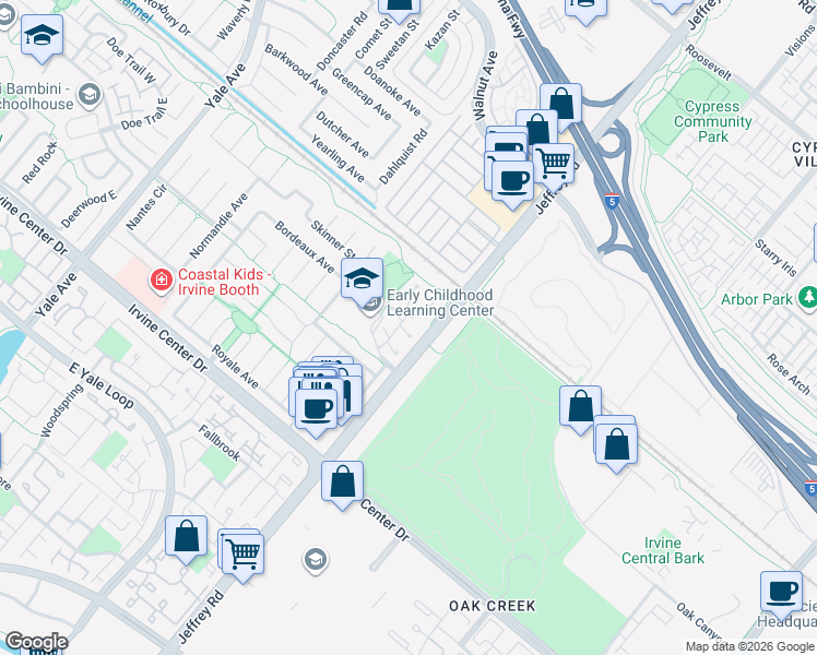 map of restaurants, bars, coffee shops, grocery stores, and more near 5 Locust in Irvine