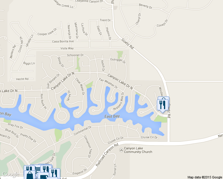 map of restaurants, bars, coffee shops, grocery stores, and more near 30081 Boat Haven Drive in Canyon Lake