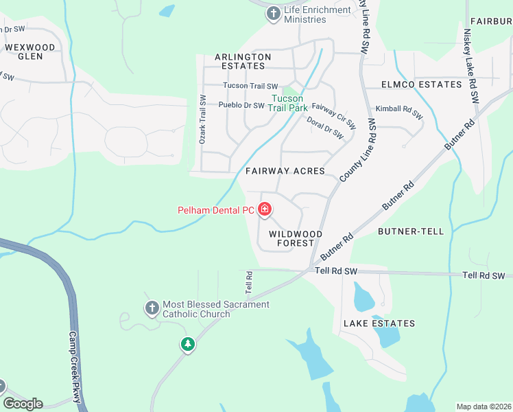 map of restaurants, bars, coffee shops, grocery stores, and more near 4335 Greenleaf Circle Southwest in Atlanta