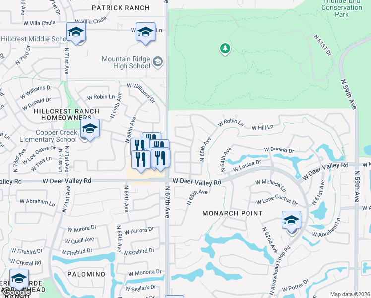 map of restaurants, bars, coffee shops, grocery stores, and more near 6622 West Crest Lane in Glendale
