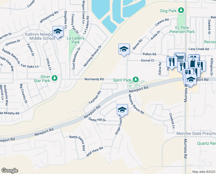 map of restaurants, bars, coffee shops, grocery stores, and more near 25320 Hitch Rail Lane in Menifee