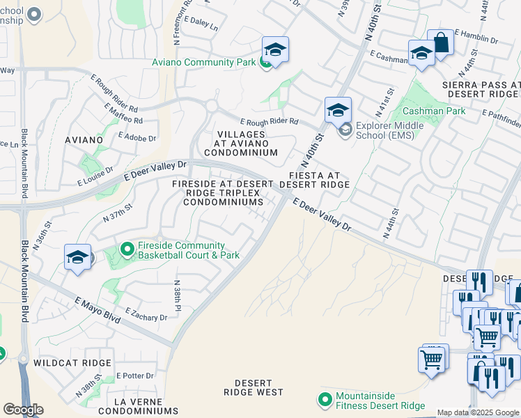 map of restaurants, bars, coffee shops, grocery stores, and more near 3981 East Cat Balue Drive in Phoenix