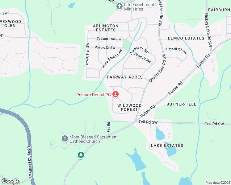 map of restaurants, bars, coffee shops, grocery stores, and more near 4655 Ivywood Drive Southwest in Atlanta