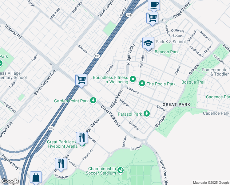 map of restaurants, bars, coffee shops, grocery stores, and more near 273 Magnet in Irvine