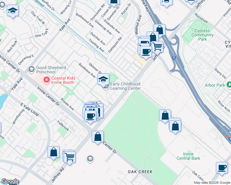 map of restaurants, bars, coffee shops, grocery stores, and more near 3 Locust in Irvine