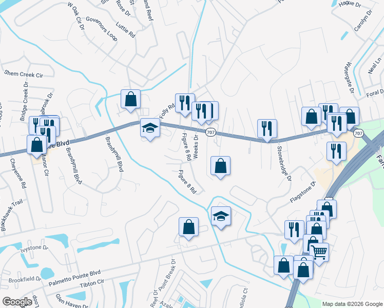 map of restaurants, bars, coffee shops, grocery stores, and more near 5427 Figure 8 Road in Myrtle Beach