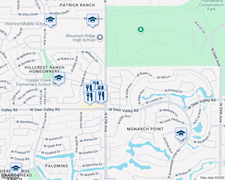 map of restaurants, bars, coffee shops, grocery stores, and more near 6622 West Crest Lane in Glendale