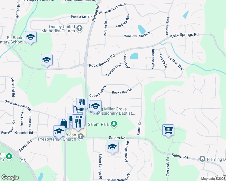 map of restaurants, bars, coffee shops, grocery stores, and more near 5326 Rocky Pine Drive in Stonecrest