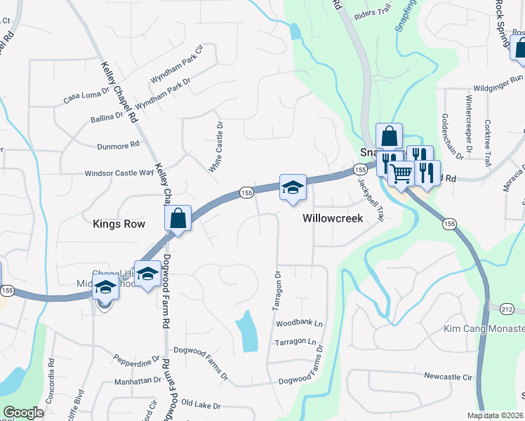 map of restaurants, bars, coffee shops, grocery stores, and more near 3364 Tarragon Drive in Decatur