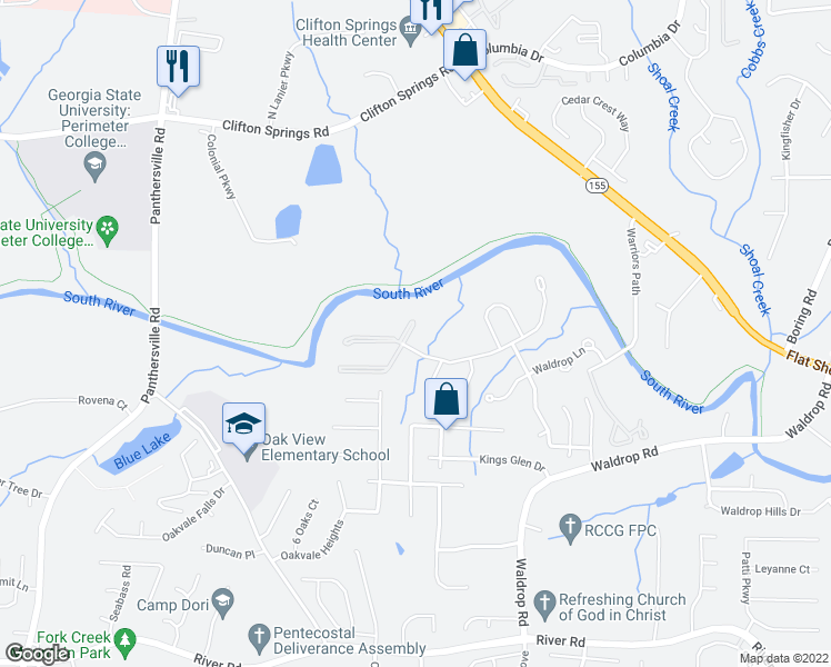 map of restaurants, bars, coffee shops, grocery stores, and more near 2103 Waldrop Place in Decatur