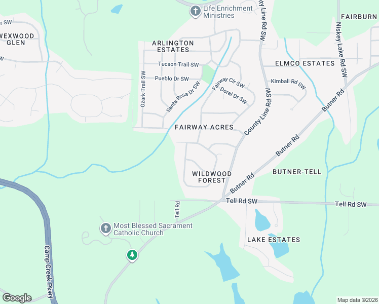 map of restaurants, bars, coffee shops, grocery stores, and more near 4655 Ivywood Drive Southwest in Atlanta