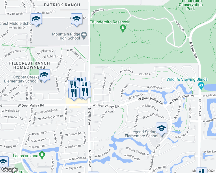 map of restaurants, bars, coffee shops, grocery stores, and more near 6520 West Crest Lane in Glendale