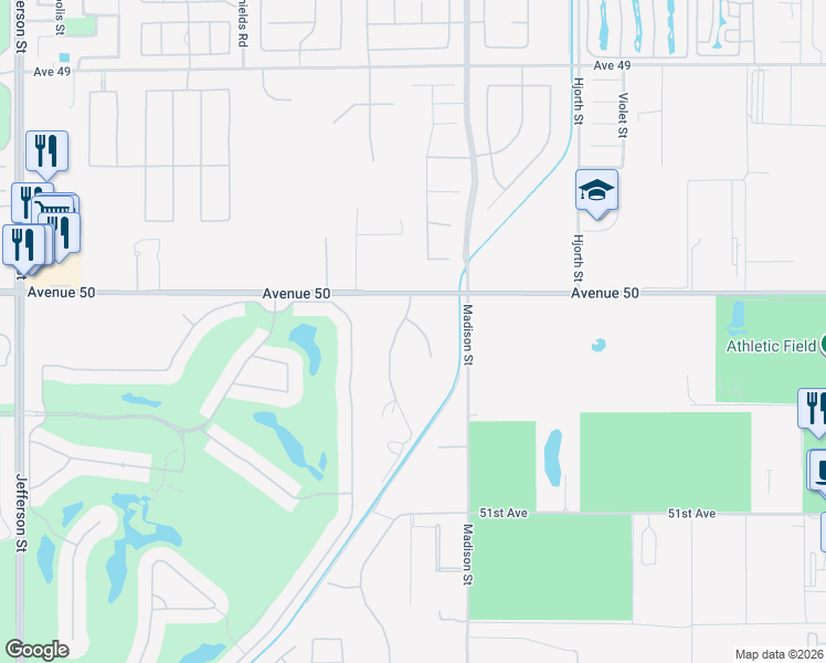 map of restaurants, bars, coffee shops, grocery stores, and more near 50180 Vista Montana Road in La Quinta