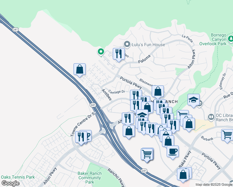 map of restaurants, bars, coffee shops, grocery stores, and more near 32 Carriage Drive in Lake Forest