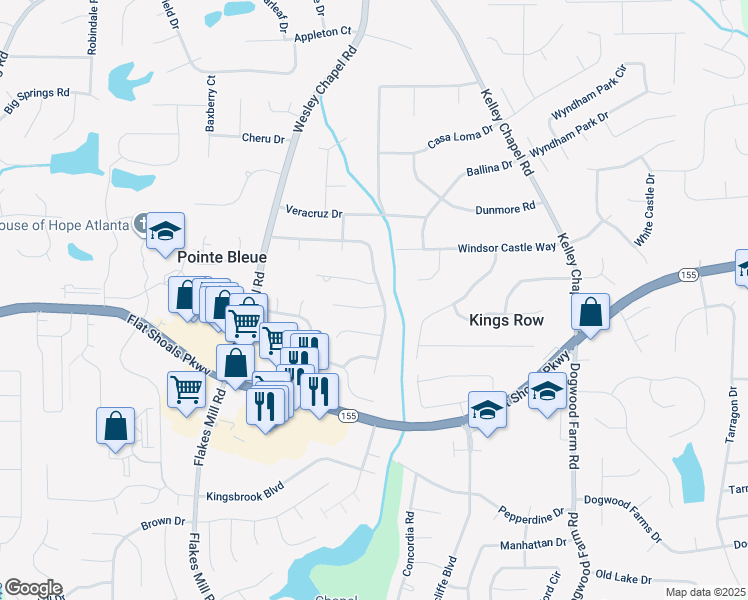 map of restaurants, bars, coffee shops, grocery stores, and more near 4034 Pin Oak Trail in Decatur